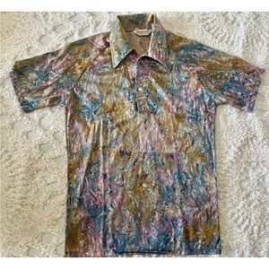 VTG 70s Men’s Lilly Dache Disco Club Pastel Paint Splash Dagger Shirt S